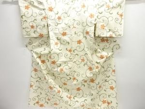 花唐草模様織出し手織り紬単衣着物